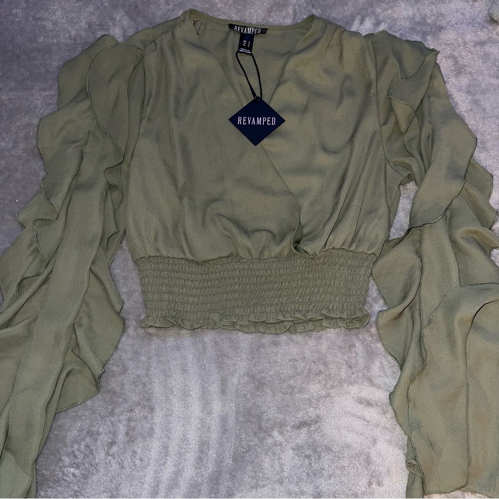 Urban Planet army green/ olive green long sleeve top/ shirt